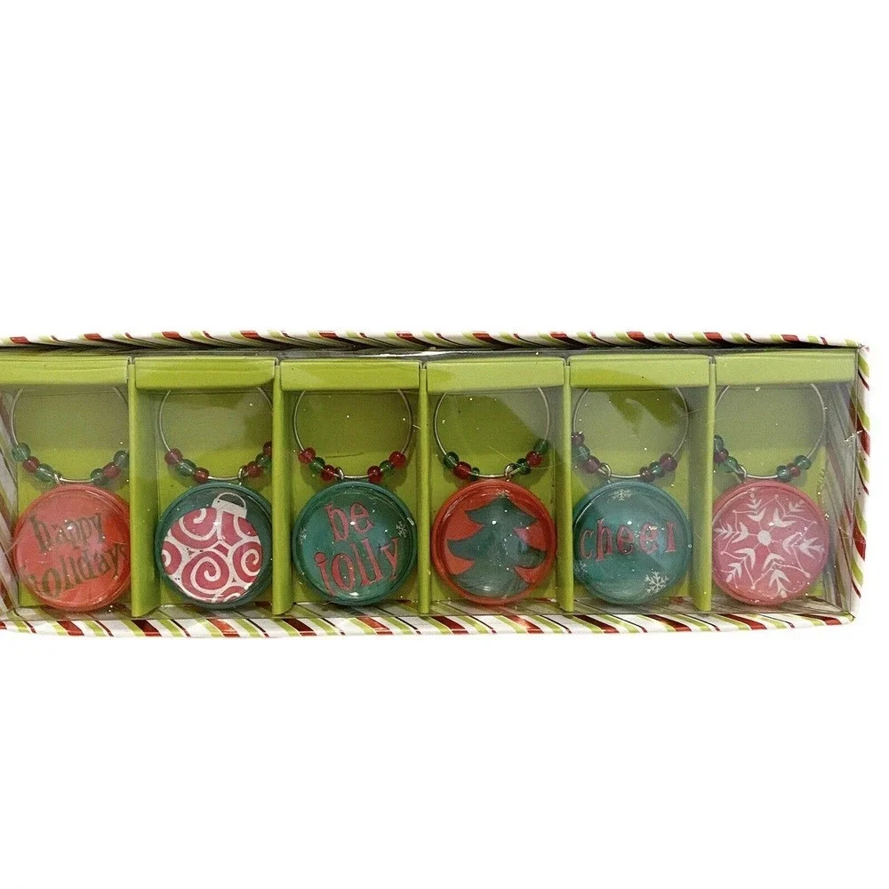 Pier 1 Holiday Wine Champagne Glass Christmas Charms 6 Pier One New